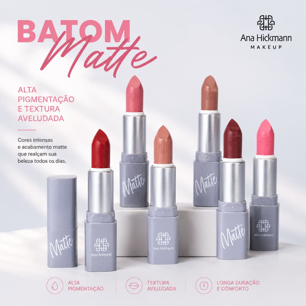 Batom Matte Lipstick Longa Duração 5 Cores Ana Hickmann