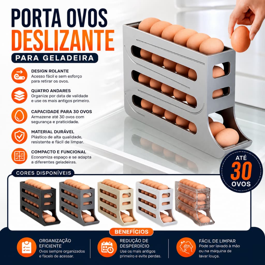 1/2 Peça Porta Ovos Deslizante Organizador Para Geladeira De 4 Camadas Automática Rolantes