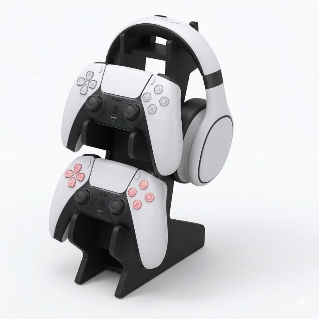 Suporte Mesa Porta Controle Vídeo Game Fone Ps4 Ps5 Xbox One - MDF PRETO