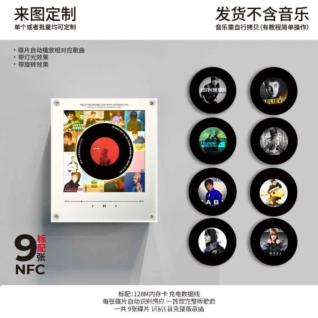 Ímã De Geladeira Com Gravação De Vinil NFC LED Luz Noturna Magnética Acrílica Toque Para Tocar Música Presente Criativo