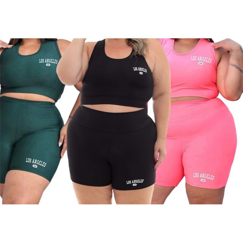 Conjuntos Academia Top Short  plus size  Cintura Alta