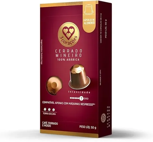 Cápsula de Café Cerrado Mineiro Compativel com Nespresso 10 unid Marca 3 Corações