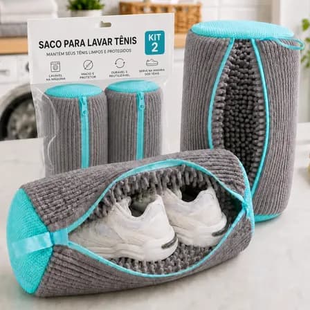 Kit 2 Sacos Para Lavar Tênis E Sapatos Em Máquina De Lavar – Saco Telado Anti-Impacto Com Fechamento Em Zíper