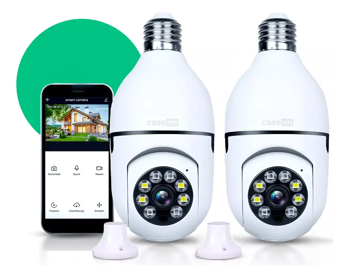 Kit 2 Câmeras Lampada De Segurança Ip Wifi Com Visão Noturna Interna Externa App Yoosee Espiã 360º Cor Branco Casenn