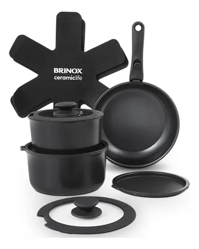 Jogo De Panelas Antiaderente Cerâmico 10 Peças Brinox Fit Cor Preto