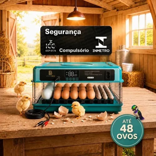 Chocadeira Incubadora Elétrica Automática Até 48 Ovos Galinha Ovoscópio Rolagem Controle Temperatura Pássaro Aves