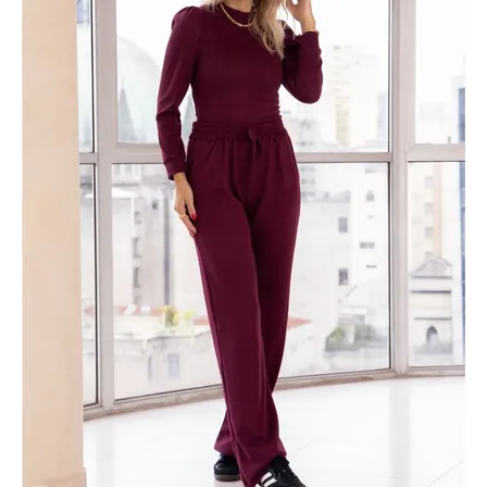 Conjunto Feminino Malha De Tricot Blusa E Pantalona Cs Store