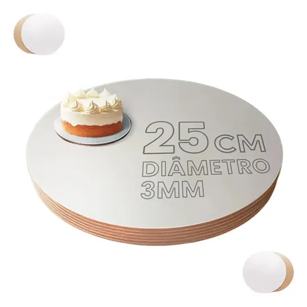 Cake Board Mdf 3mm Liso 25cm Confeitaria Prato Base Com 10 Branco