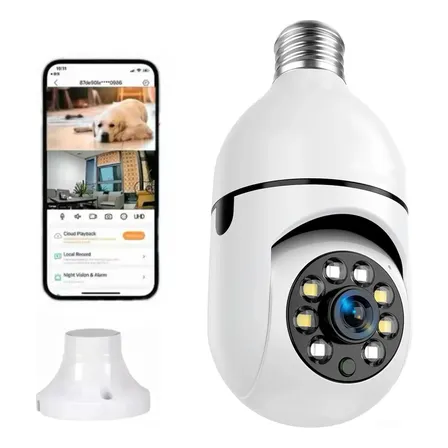 Câmera Segurança Ip Wifi 360 Lâmpada Prova Dágua Giratoria Branco