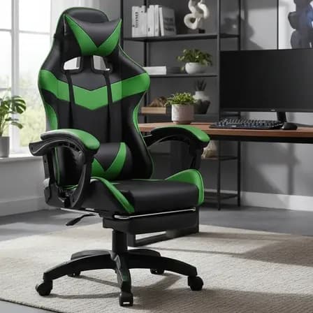 Cadeira De Escritório Gamer Nitro Ergonômica Estofado Couro Sintético Reclinável Altura Ajustável Apoio Para Pés Cor Verde Luvinco