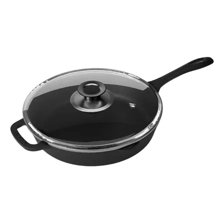 Frigideira Do Chef 30cm Tampa Vidro Ferro Panela Mineira Preto