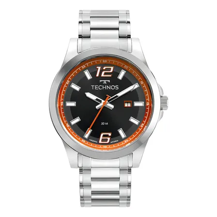 Relógio Technos Masculino Racer Basico Prata - Bisel Preto