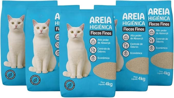 Areia Higiênica para Gatos Flocos Grão Fino Kit 20kg (5x4kg) Alto Poder de Absorção Controle de Odores Torrões Firmes Baixa Poeira Econômica Areia Sanitária para Caixa de Gato Ambiente Limpo e Seco | Amazon.com.br