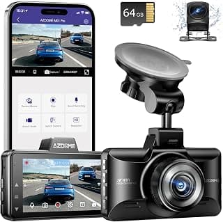 AZDOME Câmera veicular M01 Pro 3K WiFi atualizada frontal e traseira, cartão de 64 GB, câmera de painel de controle de aplicativo para carro, modos de estacionamento G-Sensor, Dashcam, ADAS