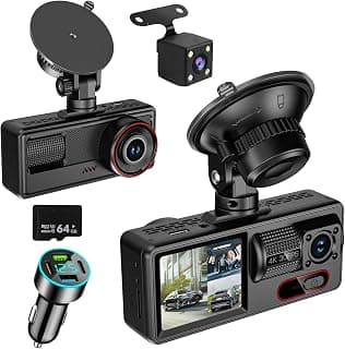 Câmera de Carro 1080P FHD com Dupla Câmera (Frontal e Traseira), Visão Noturna, Tela IPS 2.0'' Dashcam, Ângulo de 170°, WDR, Cartão de 64GB Incluso